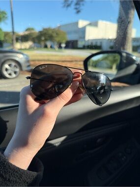 Ray-Ban Polarized Aviator Sunglasses - Black Frame with Dark Smoke Lenses